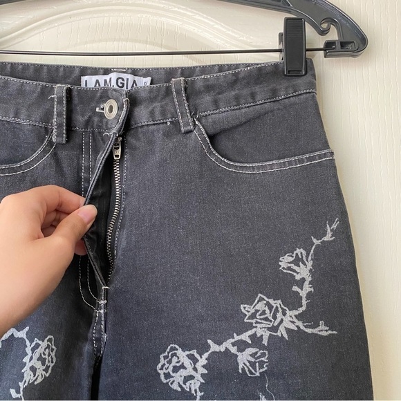 I.AM.GIA Pant Lunar Sun Moon Rose Thorn Snake Denim Mid-Rise Black XS EUC - Picture 5 of 8